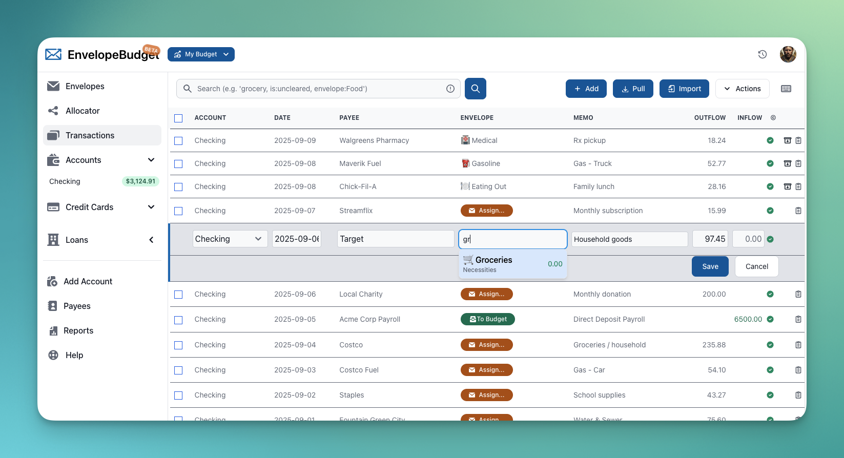 EnvelopeBudget Dashboard